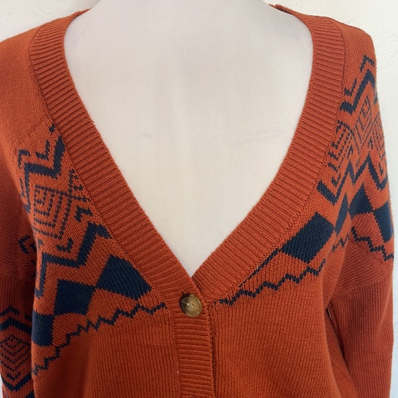 Olivia Sky Women's Burnt Orange and Navy V Neck Cardigan with Pockets Size Large - Picture 2 of 8
